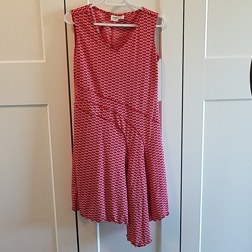 Red & white asymmetrical dress